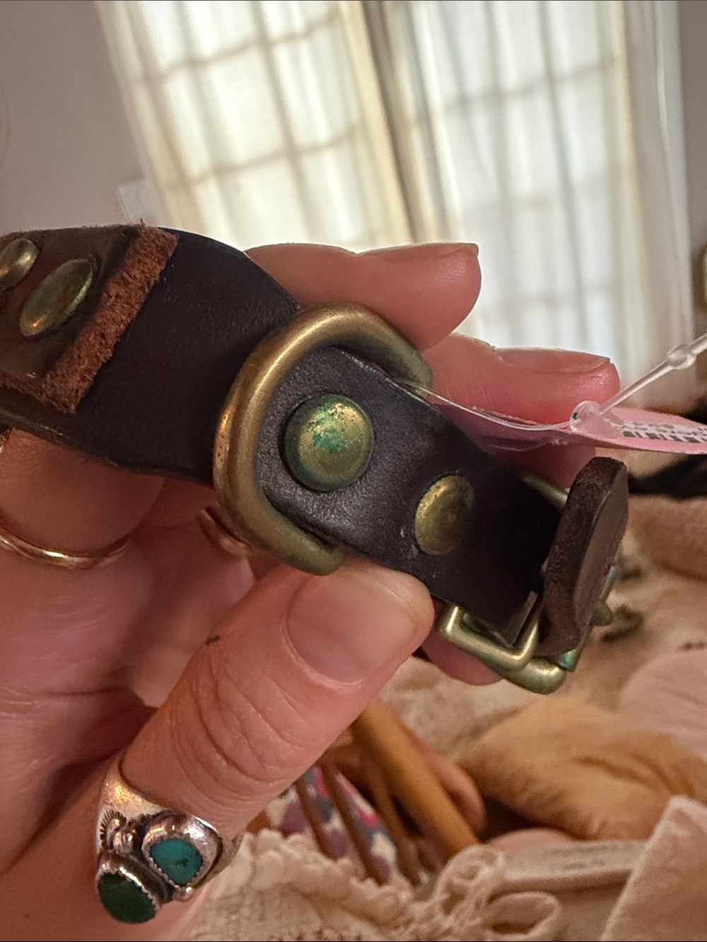Tigers eye leather stud detail dog collar - Picture 6 of 8